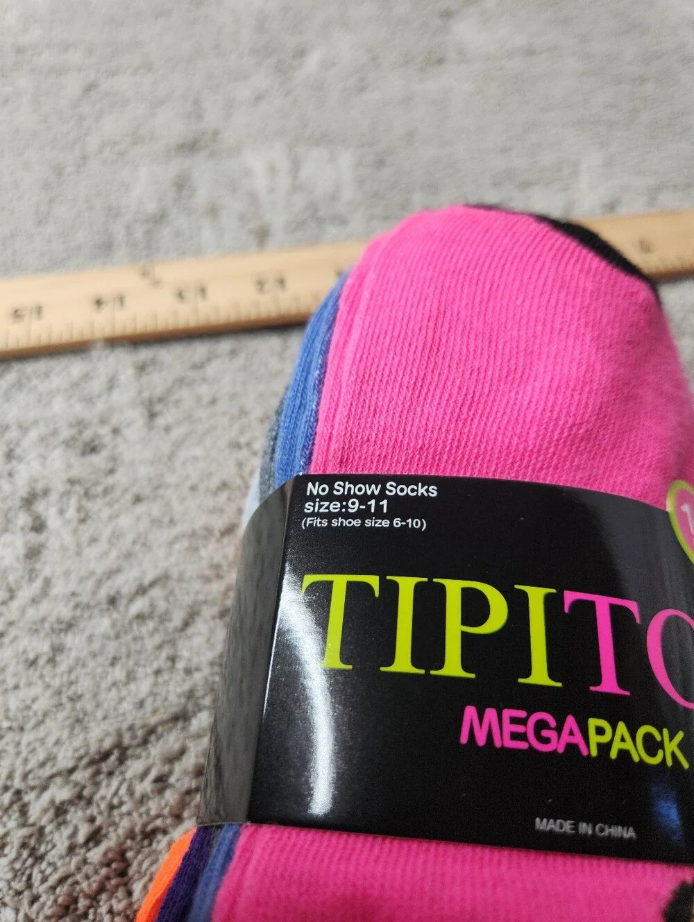 Women's Mega Pack No Show Bright & Colorful Shows - 10 Pack TipiToes  Size 9-11